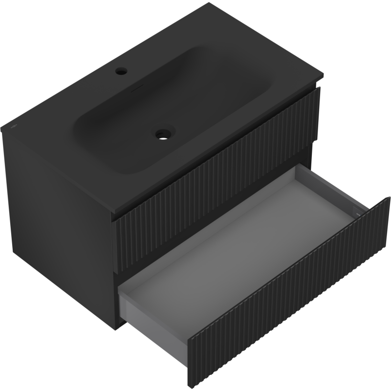 Mexen Rivel armadietto da bagno 80 cm con lavabo Vela, 2 cassetti, scanalato, nero opaco - 91A20-08047-2-BFF71-W23M71