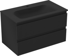 Mexen Rivel mueble de baño 80 cm con lavabo Vela, 2 cajones, acanalado, negro mate - 91A20-08047-2-BFF71-W23M71