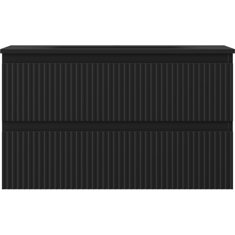 Mexen Rivel mueble de baño 80 cm con lavabo Vela, 2 cajones, acanalado, negro mate - 91A20-08047-2-BFF71-W23M71