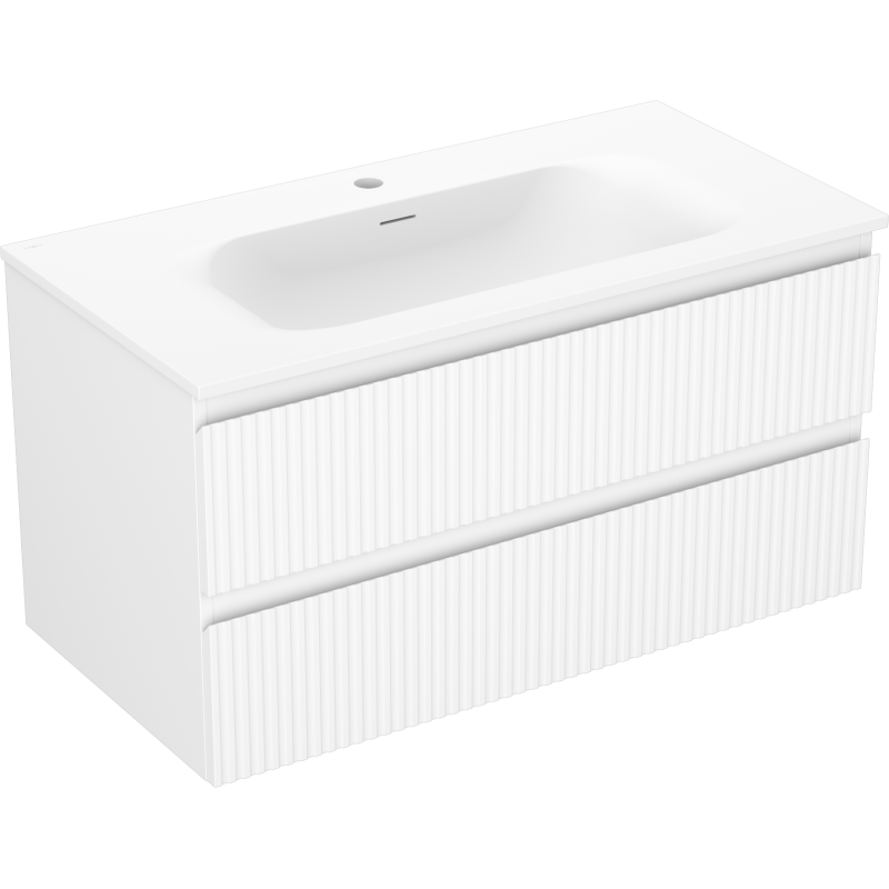 Mexen Rivel meuble de salle de bains 90 cm avec lavabo Vela, 2 tiroirs, cannelé, blanc mat - 91A20-09047-2-BFF01-W23M01