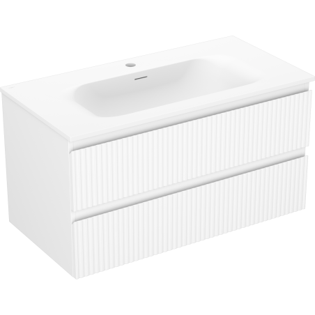 Mexen Rivel meuble de salle de bains 90 cm avec lavabo Vela, 2 tiroirs, cannelé, blanc mat - 91A20-09047-2-BFF01-W23M01