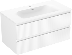 Mexen Rivel 90 cm Badezimmerunterschrank mit Waschbecken Vela, 2 Schubladen, gerillt, weiß matt - 91A20-09047-2-BFF01-W23M01