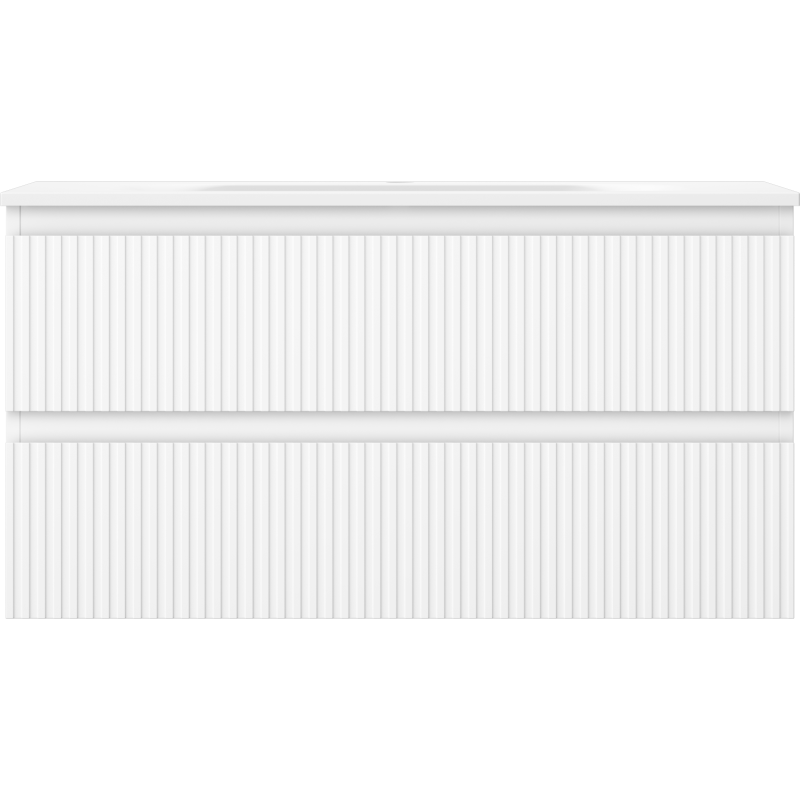 Mexen Rivel vannas istabas skapis 90 cm ar izlietni Vela, 2 atvilktnes, rievots, balts mats - 91A20-09047-2-BFF01-W23M01