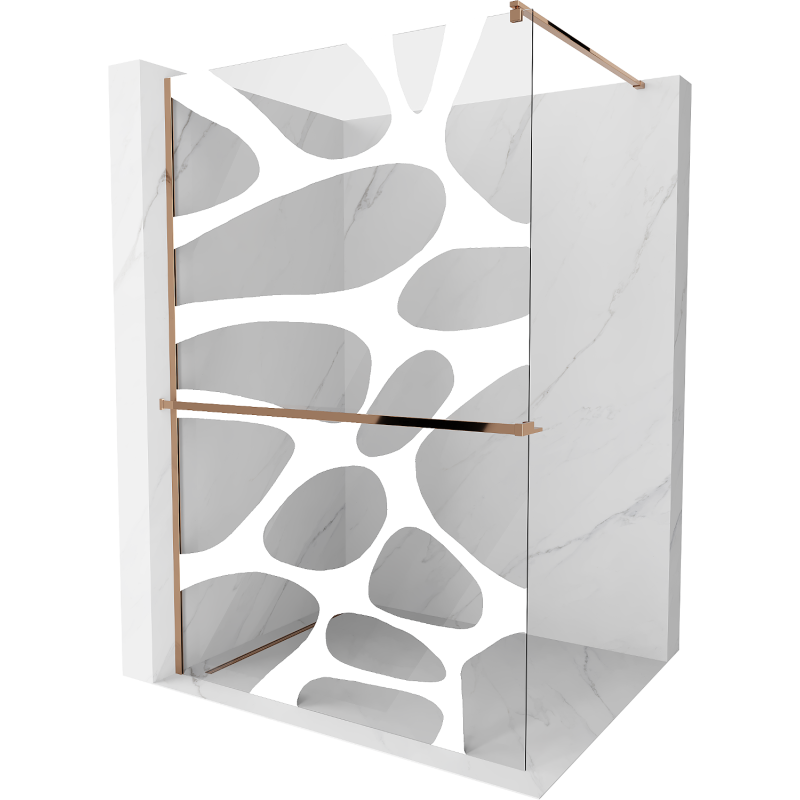 Mexen Kioto+ paroi de douche avec étagère Walk-in 90 x 200 cm, vague blanche, or rose - 800-090-121-60-97