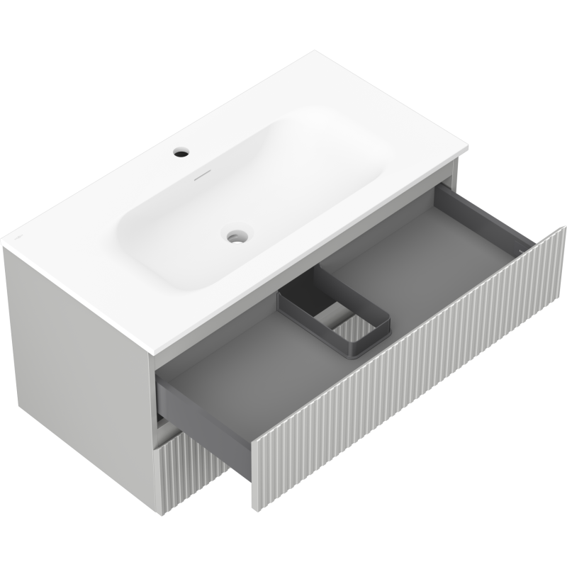 Mexen Rivel meuble de salle de bain 90 cm avec lavabo Vela, 2 tiroirs, rainuré, gris mat/blanc mat - 91A20-09047-2-BFF62-W23M01