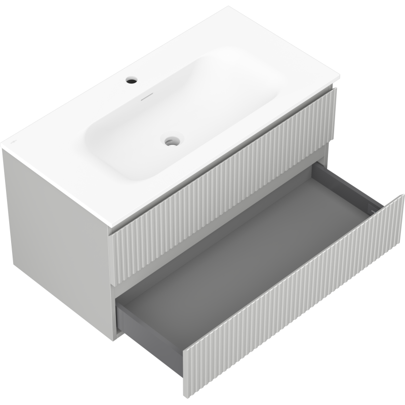 Mexen Rivel armario de baño de 90 cm con lavabo Vela, 2 cajones, estriado, gris mate/blanco mate - 91A20-09047-2-BFF62-W23M01