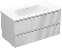 Mexen Rivel meuble de salle de bain 90 cm avec lavabo Vela, 2 tiroirs, rainuré, gris mat/blanc mat - 91A20-09047-2-BFF62-W23M01