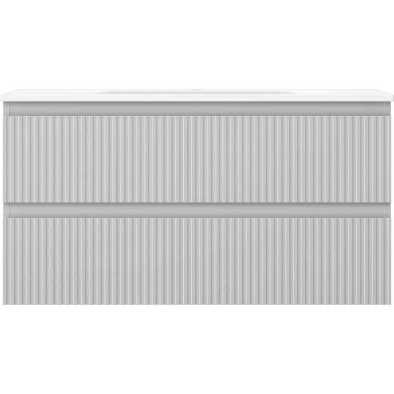 Mexen Rivel armoire de salle de bain 90 cm avec lavabo Vela, 2 tiroirs, rainurée, gris mat/blanc mat