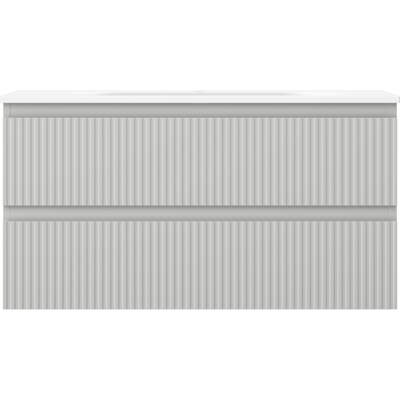 Mexen Rivel Badezimmerschrank 90 cm mit Waschbecken Vela, 2 Schubladen, gerillt, grau matt/weiß matt