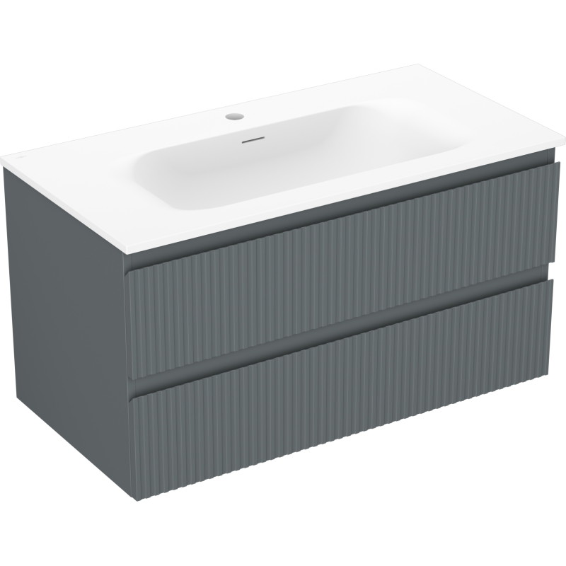 Mexen Rivel kupaonski ormaric 90 cm s umivaonikom Vela, 2 ladice, strukturirani, grafit mat/bijela mat -