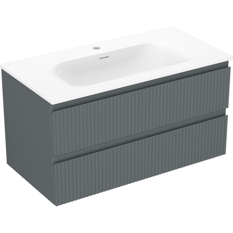 Mexen Rivel kylpyhuonekaappi 90 cm altaalla Vela, 2 laatikkoa, uritettu, grafiitti matta/valkoinen matta -