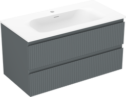 Mexen Rivel mueble de baño de 90 cm con lavabo Vela, 2 cajones, acanalado, grafito mate/blanco mate - 91A20-09047-2-BFF66-W23M0
