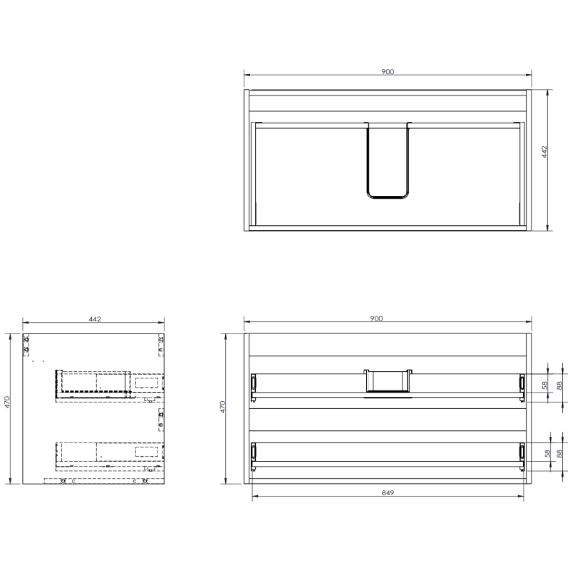Mexen Rivel Badezimmerschrank 90 cm mit Waschbecken Vela, 2 Schubladen, geriffelt, Graphit matt/Weiß matt -