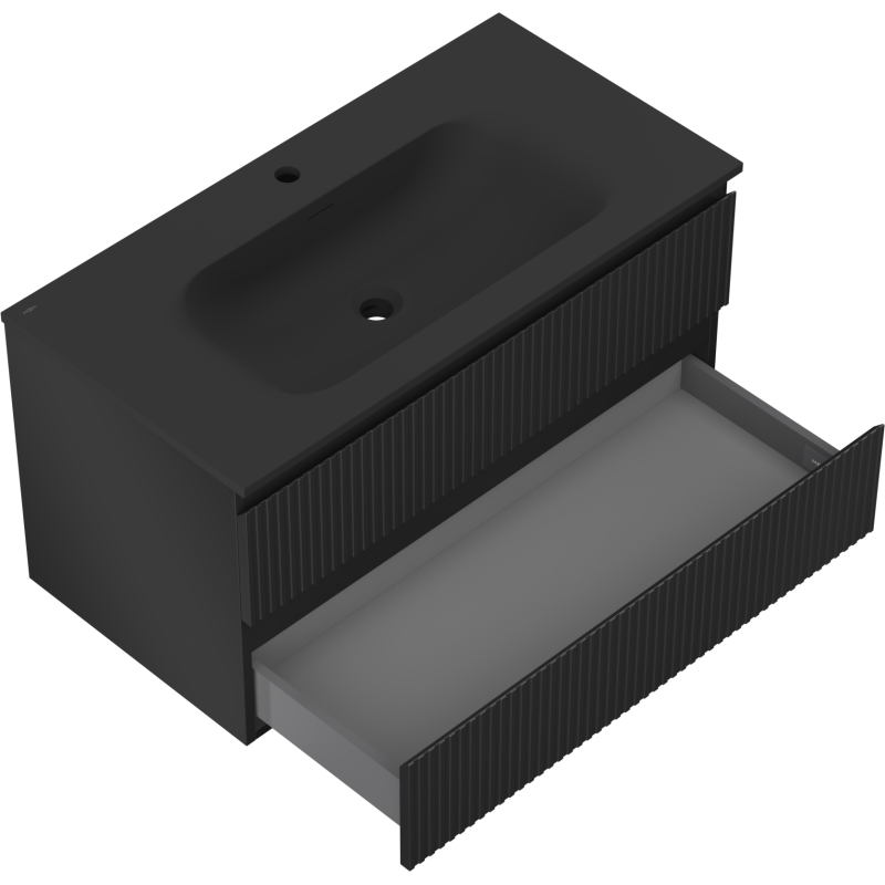 Mexen Rivel mobile da bagno 90 cm con lavabo Vela, 2 cassetti, scanalato, nero opaco - 91A20-09047-2-BFF71-W23M71