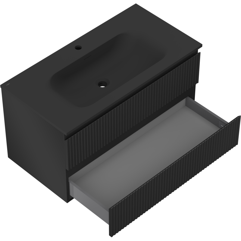 Mexen Rivel mueble de baño 90 cm con lavabo Vela, 2 cajones, ranurado, negro mate - 91A20-09047-2-BFF71-W23M71