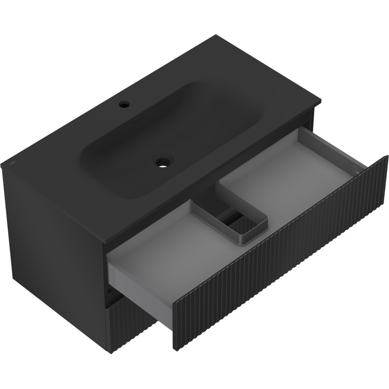 Mexen Rivel mobile da bagno 90 cm con lavabo Vela, 2 cassetti, scanalato, nero opaco - 91A20-09047-2-BFF71-W23M71