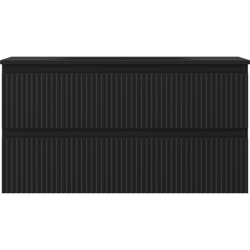 Mexen Rivel badkamerkast 90 cm met wastafel Vela, 2 lades, gegroefd, zwart mat - 91A20-09047-2-BFF71-W23M71