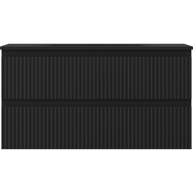 Mexen Rivel mueble de baño 90 cm con lavabo Vela, 2 cajones, ranurado, negro mate - 91A20-09047-2-BFF71-W23M71