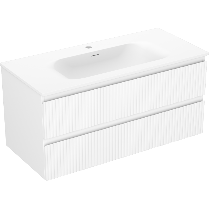 Mexen Rivel Badezimmerschrank 100 cm mit Waschbecken Vela, 2 Schubladen, geriffelt, weiß matt - 91A20-10047-2-BFF01-W23M01