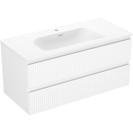 Mexen Rivel Badezimmerschrank 100 cm mit Waschbecken Vela, 2 Schubladen, geriffelt, weiß matt - 91A20-10047-2-BFF01-W23M01