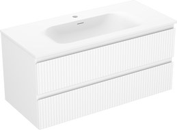 Mexen Rivel Badezimmerschrank 100 cm mit Waschbecken Vela, 2 Schubladen, geriffelt, weiß matt - 91A20-10047-2-BFF01-W23M01