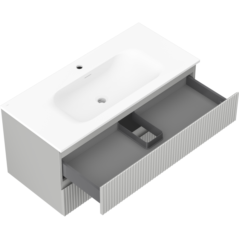 Mexen Rivel armario de baño 100 cm con lavabo Vela, 2 cajones, ranurado, gris mate/blanco mate - 91A20-10047-2-BFF62-W23M01
