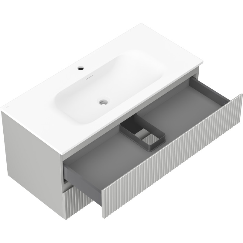 Mexen Rivel badkamerkast 100 cm met wastafel Vela, 2 lades, geribbeld, grijs mat/wit mat - 91A20-10047-2-BFF62-W23M01