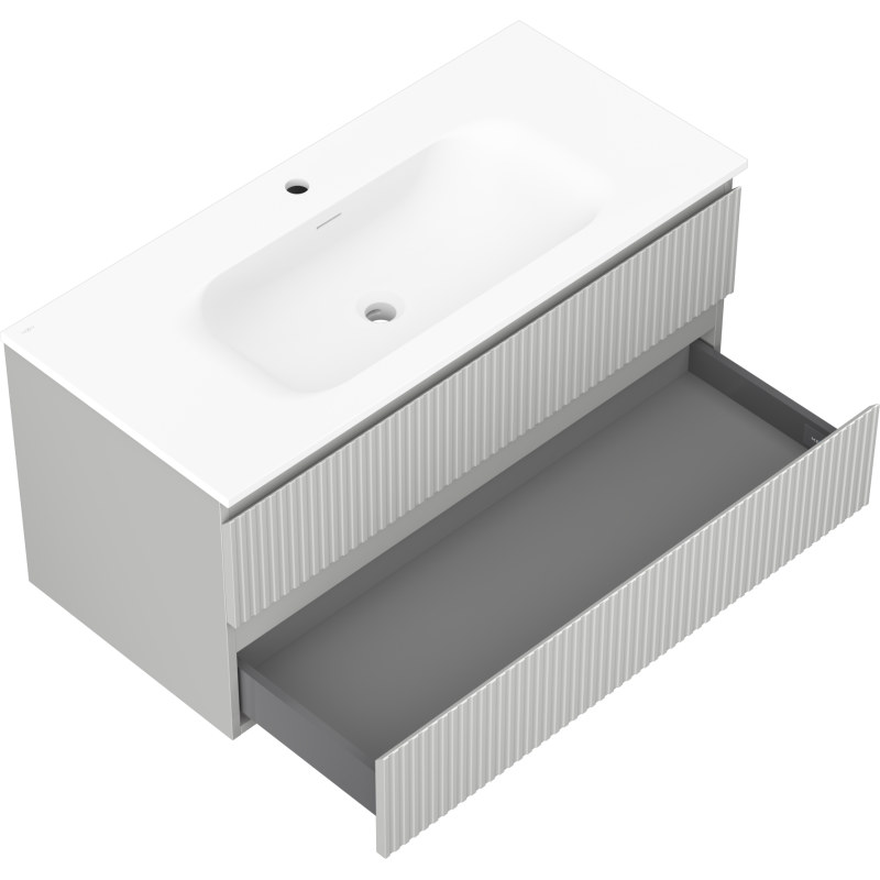Mexen Rivel armario de baño 100 cm con lavabo Vela, 2 cajones, ranurado, gris mate/blanco mate - 91A20-10047-2-BFF62-W23M01