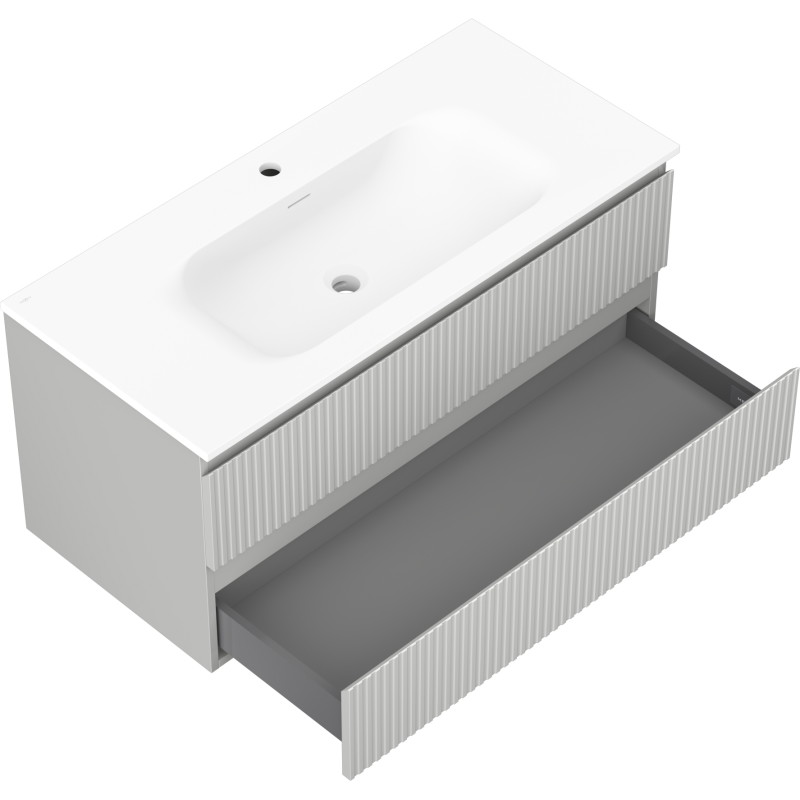 Mexen Rivel armario de baño de 100 cm con lavabo Vela, 2 cajones, acanalado, gris mate/blanco mate - 91A20-10047-2-BFF62-W23M01