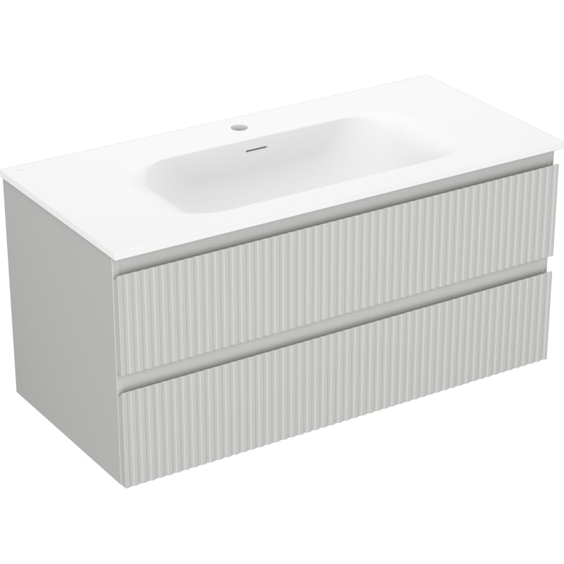 Mexen Rivel 100 cm Bathroom Cabinet with Vela Sink, 2 Drawers, Ribbed, Matte Gray/Matte White - 91A20-10047-2-BFF62-W23M01