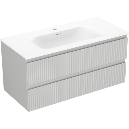 Mexen Rivel 100 cm Bathroom Cabinet with Vela Sink, 2 Drawers, Ribbed, Matte Gray/Matte White - 91A20-10047-2-BFF62-W23M01