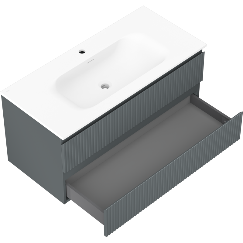 Mexen Rivel szafka de baño de 100 cm con lavabo Vela, 2 cajones, acanalada, grafito mate/blanco mate -