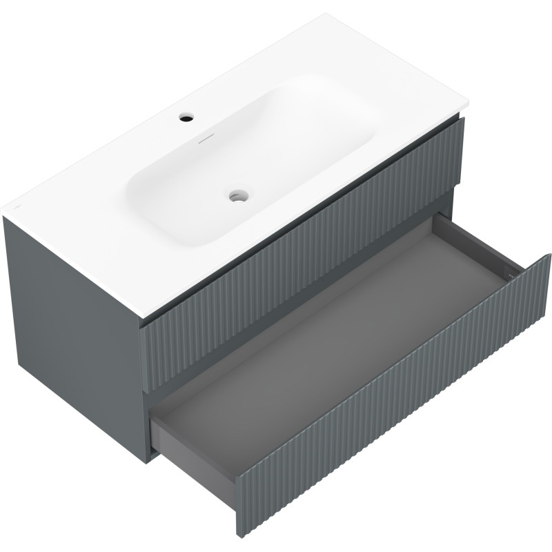 Mexen Rivel szafka łazienkowa 100 cm z umywalką Vela, 2 szuflady, ryflowana , grafit mat/biała mat - 91A20-10047-2-BFF66-W23M0