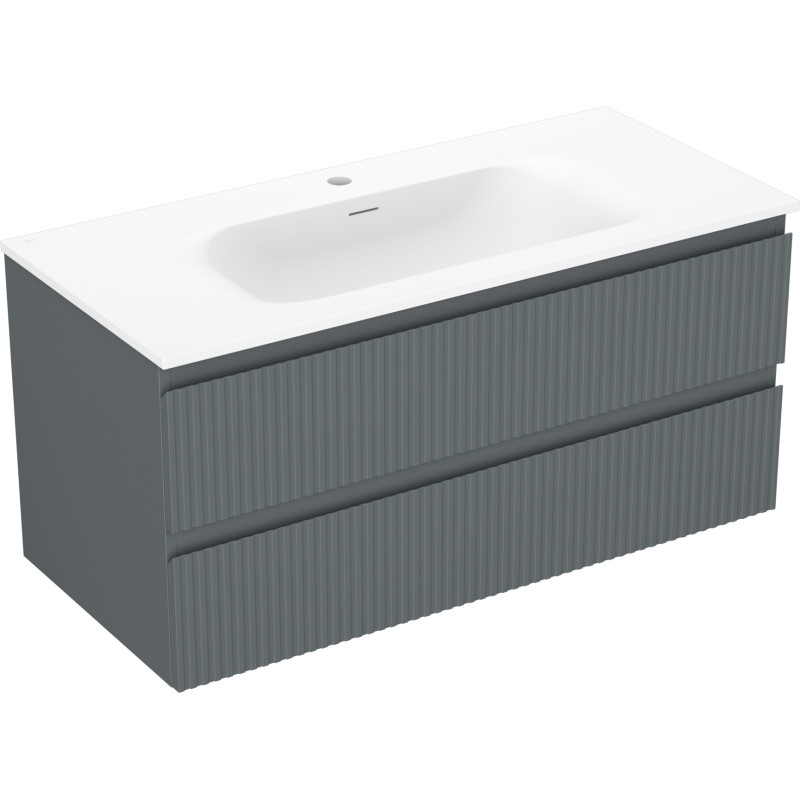 Mexen Rivel szafka łazienkowa 100 cm z umywalką Vela, 2 szuflady, ryflowana , grafit mat/biała mat - 91A20-10047-2-BFF66-W23M0
