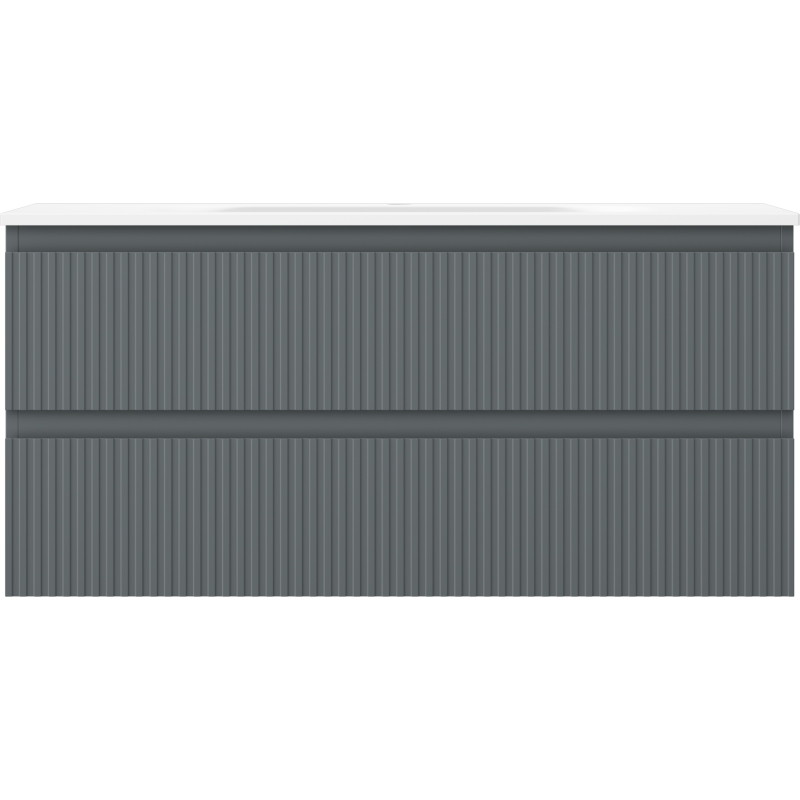 Mexen Rivel szafka łazienkowa 100 cm z umywalką Vela, 2 szuflady, ryflowana , grafit mat/biała mat - 91A20-10047-2-BFF66-W23M0