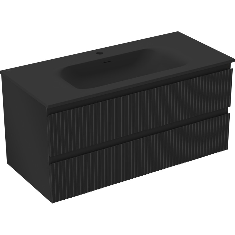 Mexen Rivel armario de baño de 100 cm con lavabo Vela, 2 cajones, acanalado, negro mate - 91A20-10047-2-BFF71-W23M71