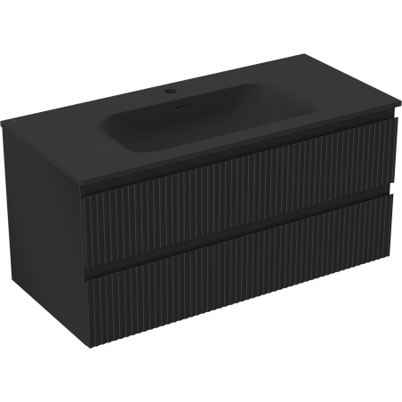 Mexen Rivel meuble de salle de bain 100 cm avec lavabo Vela, 2 tiroirs, rainuré, noir mat - 91A20-10047-2-BFF71-W23M71