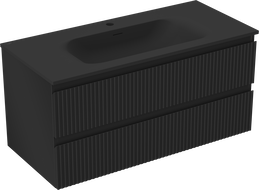 Mexen Rivel Badezimmerschrank 100 cm mit Waschbecken Vela, 2 Schubladen, gerillt, schwarz matt - 91A20-10047-2-BFF71-W23M71