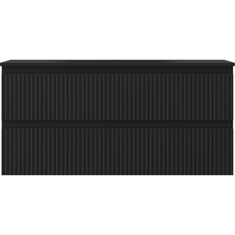 Mexen Rivel 100 cm badrumsskåp med handfat Vela, 2 lådor, räfflad, svart matt - 91A20-10047-2-BFF71-W23M71