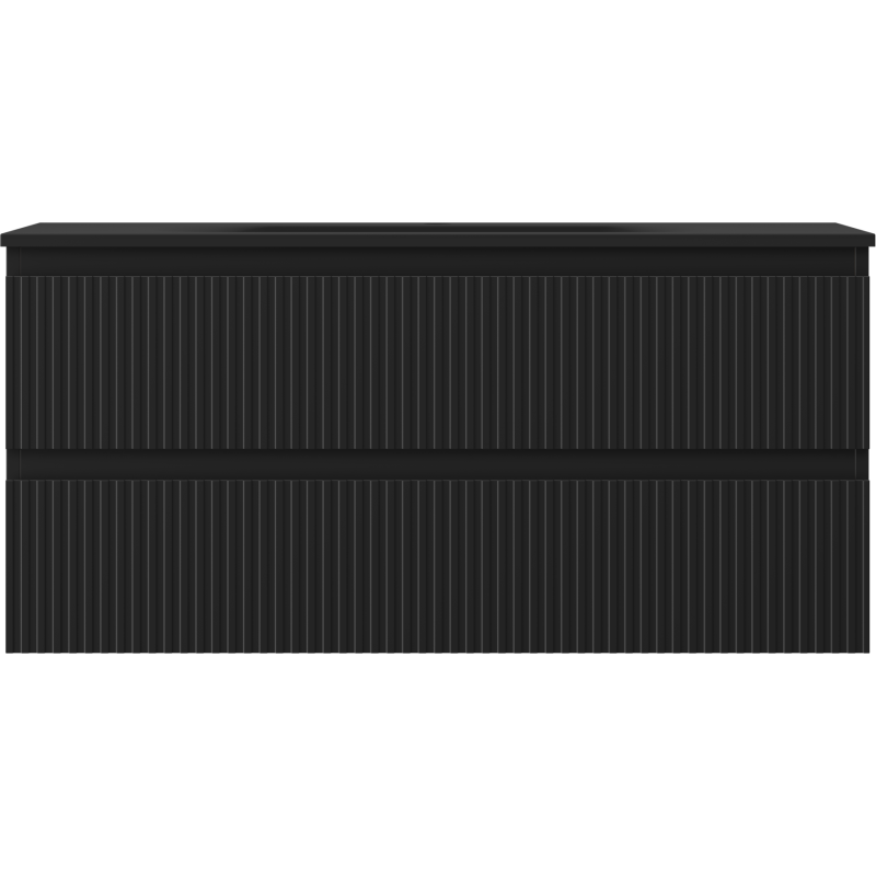 Mexen Rivel badkamerkast 100 cm met Vela wastafel, 2 lades, geribbeld, zwart mat - 91A20-10047-2-BFF71-W23M71