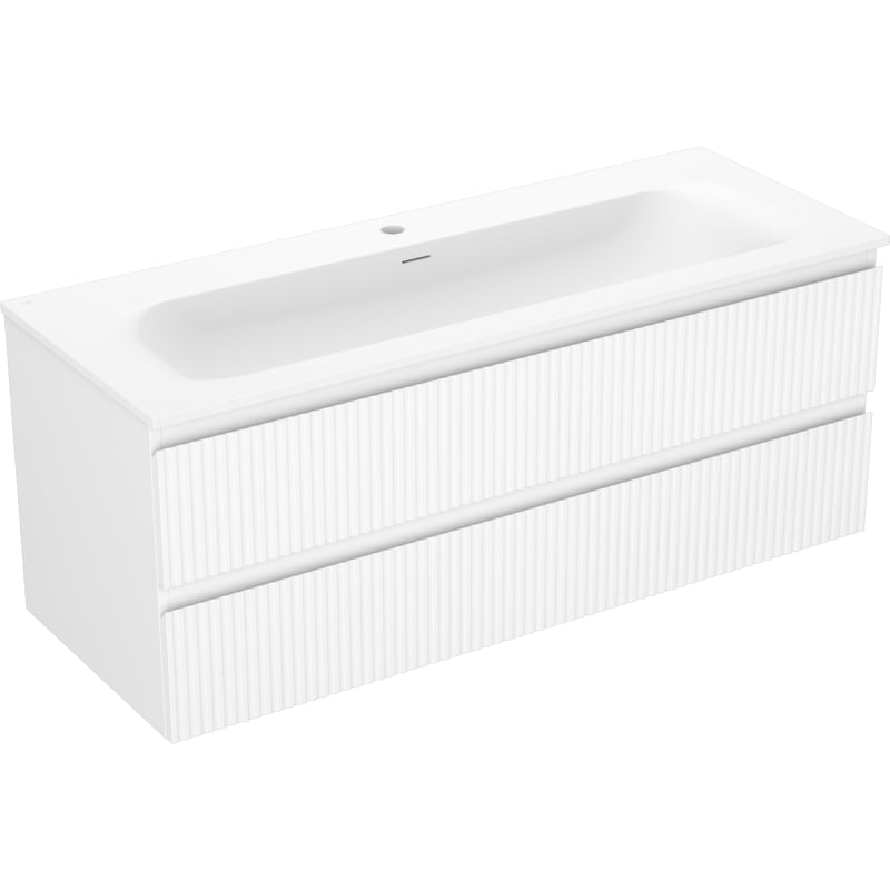 Mexen Rivel 120 cm Bathroom Cabinet with Vela Sink, 2 Drawers, Fluted, White Matte - 91A20-12047-2-BFF01-W23M01