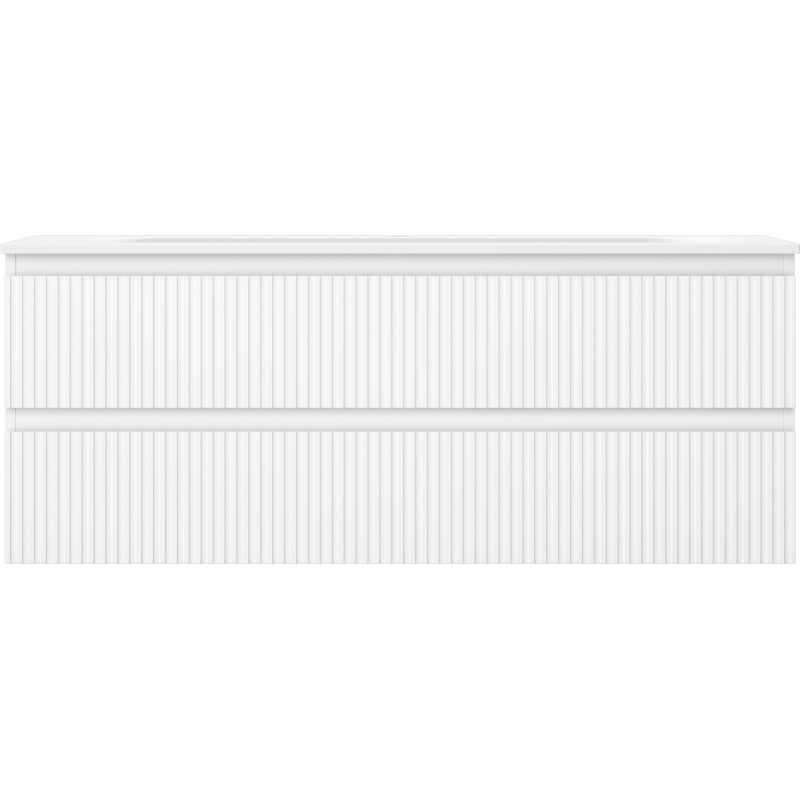 Mexen Rivel 120 cm Bathroom Cabinet with Vela Sink, 2 Drawers, Fluted, White Matte - 91A20-12047-2-BFF01-W23M01