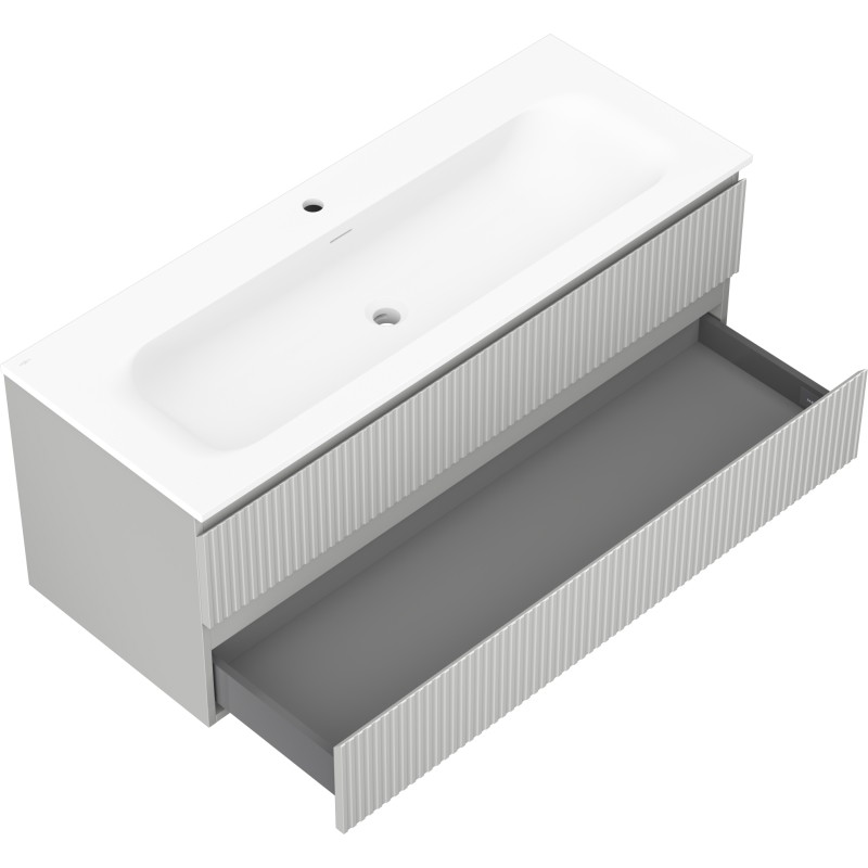 Mexen Rivel kupaonski ormaric 120 cm s umivaonikom Vela, 2 ladice, rebrasti, siva mat/bijela mat - 91A20-12047-2-BFF62-W23M0