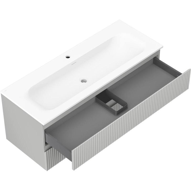 Mexen Rivel badkamerkast 120 cm met wastafel Vela, 2 lades, geribbeld, grijs mat/wit mat - 91A20-12047-2-BFF62-W23M0