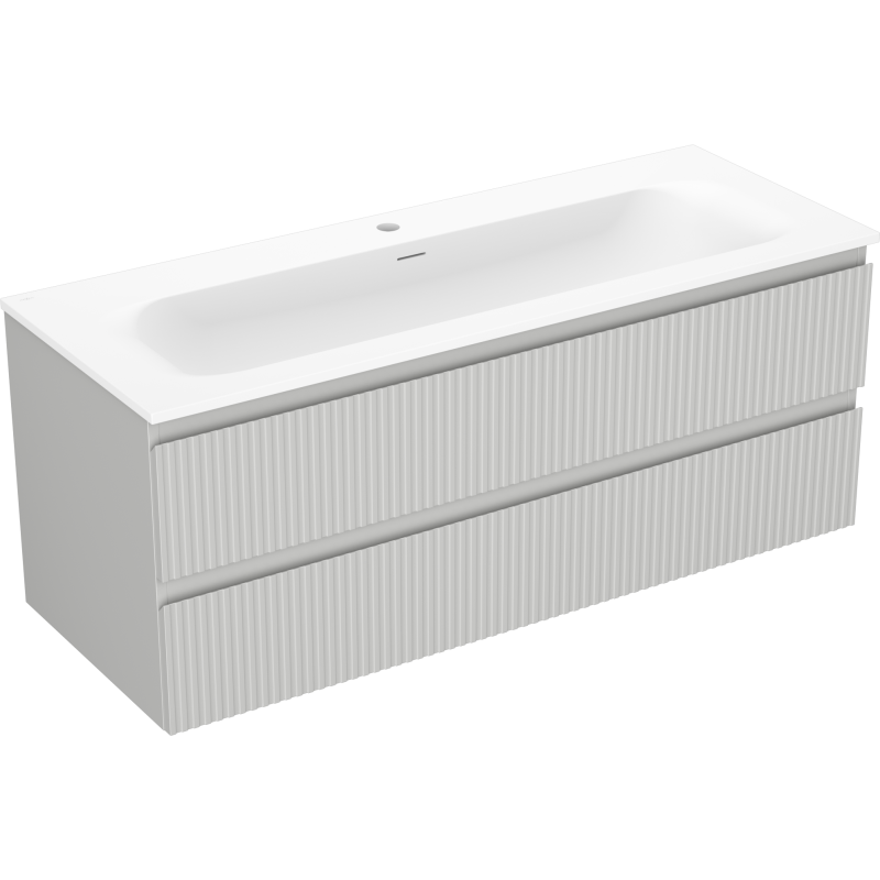 Mexen Rivel armário de casa de banho 120 cm com lavatório Vela, 2 gavetas, frisado, cinza mate/branco mate -