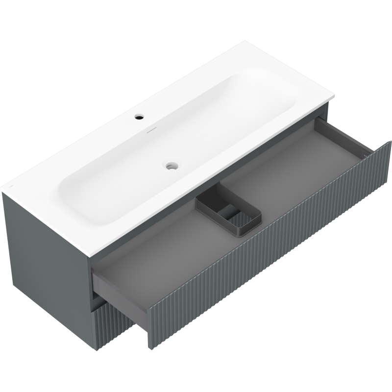 Mexen Rivel armario de baño de 120 cm con lavabo Vela, 2 cajones, acanalado, grafito mate/blanco mate -