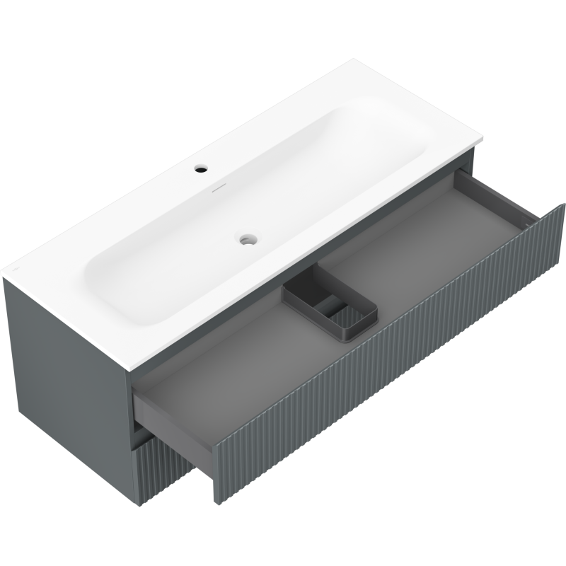 Mexen Rivel kopalniška omarica 120 cm z umivalnikom Vela, 2 predala, rebrasta, grafit mat/bela mat - 91A20-12047-2-BFF66-W23M