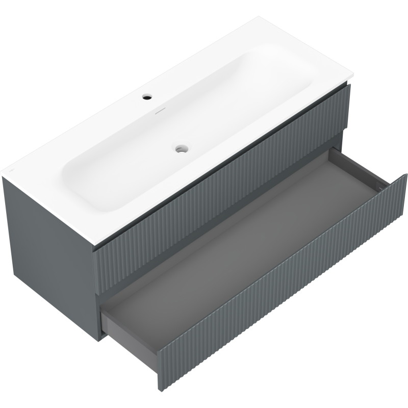 Mexen Rivel ormarić za kupaonicu 120 cm s umivaonikom Vela, 2 ladice, rebrast, grafit mat/bijela mat - 91A20-12047-2-BFF66-W23M