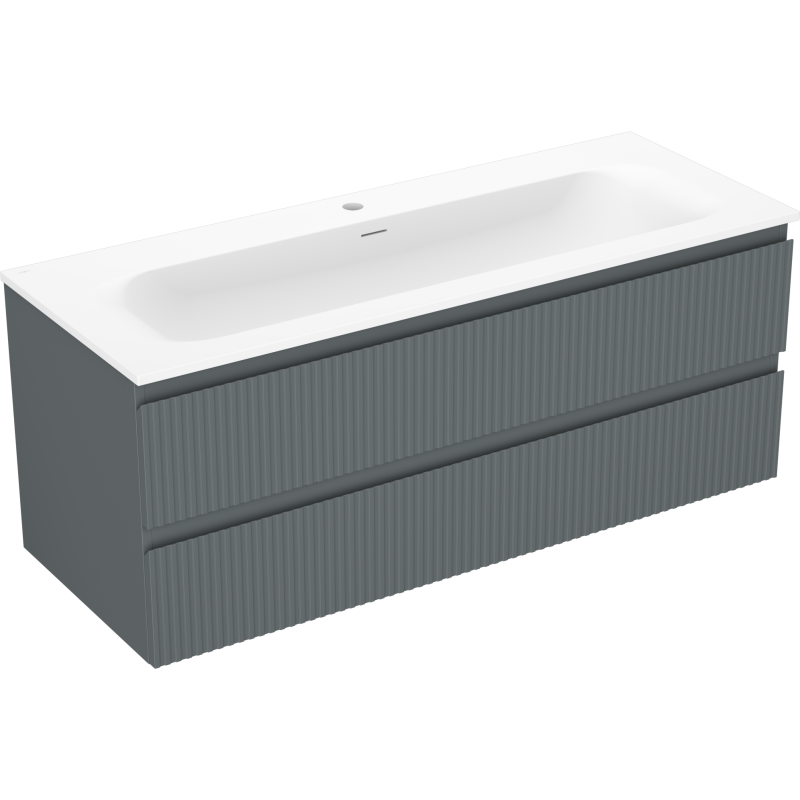 Mexen Rivel armario de baño de 120 cm con lavabo Vela, 2 cajones, acanalado, grafito mate/blanco mate -