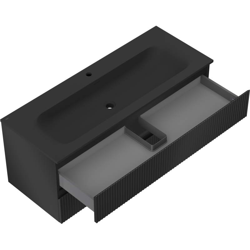 Mexen Rivel armario de baño 120 cm con lavabo Vela, 2 cajones, ranurado, negro mate - 91A20-12047-2-BFF71-W23M71